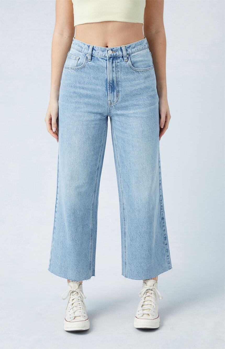Preppy Casual Frayed Hem Pacsun 31x30 Medium Wash High Rise Cropped Kick Jeans